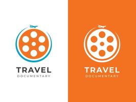 concetto di design del logo del documentario di viaggio vettore