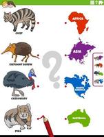 abbinare specie animali e continenti gioco educativo vettore