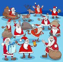 gruppo di personaggi dei cartoni animati di Babbo Natale nel periodo natalizio vettore