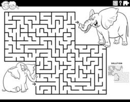 labirinto con elefantino con mamma pagina del libro da colorare vettore
