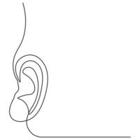 continuo singolo linea arte disegno di umano orecchio schema vettore illustrazione