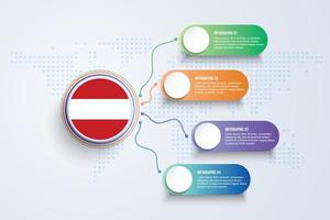 Bandiera dell'austria con un design infografico isolato sulla mappa del mondo a punti vettore