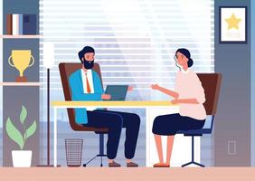 donna intervista donna d'affari ragazza occupazione reclutamento ufficio capo seduto illustrazione del personaggio capo impiegato d'ufficio femmina vettore