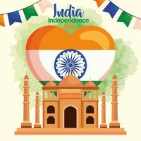 felice giorno dell'indipendenza dell'india taj mahal vettore