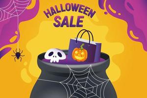 vendita di zucca di halloween 50 percento di sconto sul concetto di sconto. banner e illustrazione vettoriale di sfondo