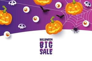 vendita di zucca di halloween 50 percento di sconto sul concetto di sconto. banner e illustrazione vettoriale di sfondo