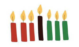 sette candele kwanzaa kinara nei tradizionali colori africani: rosso, nero, verde. semplice illustrazione vettoriale, disegno di candele clip art per il festival kwanzaa vettore