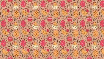 felice vacanza di pasqua doodle pattern sfondo banner pollo in uovo gallina uccello erbe vettore