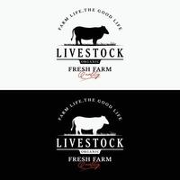 retrò Vintage ▾ premio qualità biologico animale azienda agricola logo design. logo per attività commerciale, bestiame, etichette e distintivi. vettore