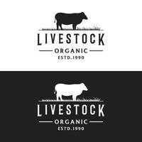 retrò Vintage ▾ premio qualità biologico animale azienda agricola logo design. logo per attività commerciale, bestiame, etichette e distintivi. vettore