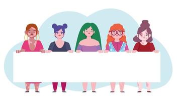 donne diverse con banner personaggio dei cartoni animati amore per se stessi vettore