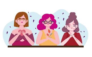 ritratto gruppo donne diversi personaggi dei cartoni animati amore per se stessi vettore