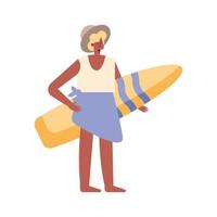 donna con tavola da surf estiva vettore