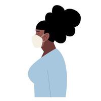 donna afro che indossa una maschera facciale vettore