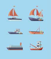 collezione di icone di navi e barche vettore