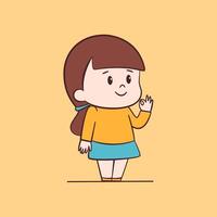 carino chibi ragazza con dito cartello ok, kawaii cartone animato personaggio illustrazione vettore