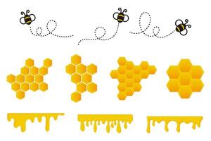 oro miele esagonale cellule senza soluzione di continuità struttura e gocciolante miele con api volante vettore