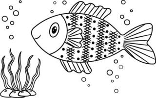 vettore colorazione libro per bambini. il marino mondo, pesce, rocce e alghe. nero e bianca illustrazione di subacqueo vita, mare creature, alghe e pesce.