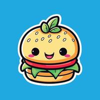 hamburger con kawaii cartone animato viso vettore
