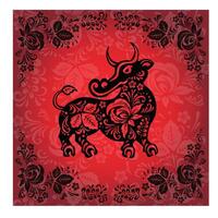 toro, bufalo, Toro carta nel rosso e nero colori nel etnico russo stile, simbolo di il anno, vettore illustrazione
