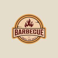 barbecue logo emblema vettore illustrazione modello icona grafico design. bbq griglia con fiamma cartello o simbolo per cibo ristorante bistecca Casa con retrò distintivo etichetta tipografia stile