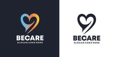 cuore icona e persone amore cura logo design per beneficenza e supporto vettore concetto, amore e contento vita vettore professionista vettore