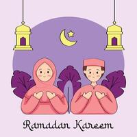 Ramadan kareem vettore illustrazione con musulmano coppia illustrazione