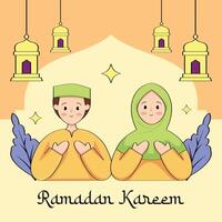 Ramadan kareem vettore illustrazione con musulmano coppia illustrazione