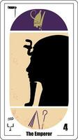 egiziano tarocco carta numero quattro, chiamato il imperatore. Tutankhamon profilo silhouette. vettore