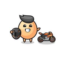 simpatico cartone animato uovo come pilota di motociclette vettore