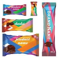 cioccolato bar di caramella bar impostato isolato su bianca sfondo. dolci spuntini barre pacchi modelli. dolce cibo vettore illustrazione