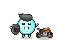 simpatico cartone animato bolla come pilota di motociclette vettore