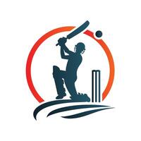 cricket giocatore logo design giocando corto vettore