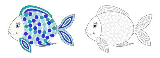 pesce linea e colore illustrazione. cartone animato vettore illustrazione per colorazione libro.