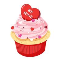 vettore illustrazione di Cupcake per San Valentino giorno. focaccina con cuori decorazione nel di moda minimalista stile.
