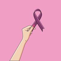 femmina mano Tenere viola raso nastro onori badante per cancro consapevolezza vettore illustrazione