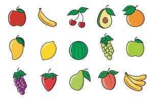 vettore frutta impostato minimo icona disegnatore di fumetti stile frutta su bianca sfondo vettore illustrazione