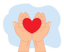 mano Tenere rosso cuore o romantico simbolo e umanità relazione vettore
