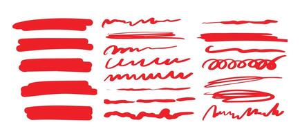 disegnato a mano forme e Linee - vero evidenziatori. rosso vettore impostato isolato su bianca sfondo
