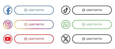 sociale media inferiore terzo icone. vettore nome utente icone. Facebook, instagram, Youtube, tic toc, WhatsApp, X