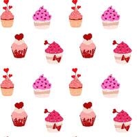 senza soluzione di continuità modello con San Valentino giorno Cupcake etichetta pixel arte. 8 bit sprite. amore concetto vettore