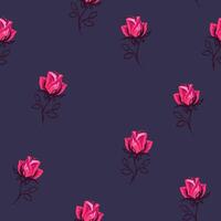 luminosa rosa isolato carino fiori rosa senza soluzione di continuità modello. astratto stilizzato minuscolo rami Rose su buio blu sfondo. vettore mano disegnato schizzo. design per stampa, tessuto, moda, tessile