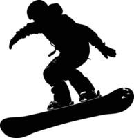 ai generato silhouette Snowboard salti nel il aria nero colore solo vettore
