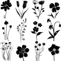 ai generato silhouette primavera fiore collezione nero colore solo vettore