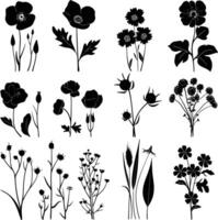 ai generato silhouette primavera fiore collezione nero colore solo vettore