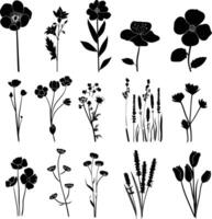 ai generato silhouette primavera fiore collezione nero colore solo vettore