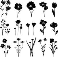 ai generato silhouette primavera fiore collezione nero colore solo vettore