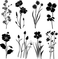 ai generato silhouette primavera fiore collezione nero colore solo vettore