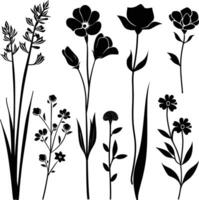 ai generato silhouette primavera fiore collezione nero colore solo vettore