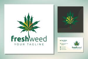fresco erba con Alba. marijuana canapa foglia con mattina sole logo design vettore